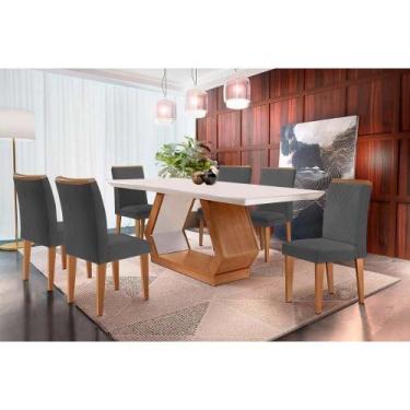 Imagem de Kit 6 Cadeiras Sala Jantar Alvorada c/ Tampo Madeirado Canto Reto 180x