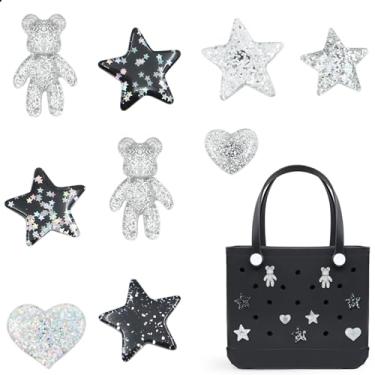 Imagem de QTKJ Acessórios para bolsa Bogg, urso de lantejoulas e decoração de estrela para berloques de bolsa Bogg, compatível com bolsa feminina de praia de borracha, 9 peças, Miçanga, Sem Pedra Preciosa