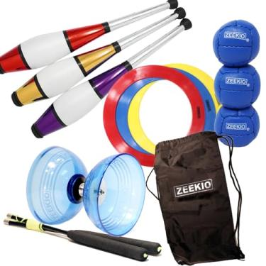 Imagem de Zeekio Professional Juggling Kit - Including Juggling Clubs - Balls - Rings - Diabolo and Carry Bag (Professional)