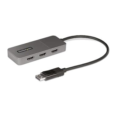 Imagem de StarTech.com Hub MST de 3 portas – DisplayPort para 3x HDMI, monitores triplos 4K 60Hz, adaptador de vídeo multimonitor DP 1.4, cabo integrado de 30 cm, alimentado por USB, somente Windows