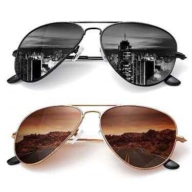 Imagem de KALIYADI Adulto Unissex Óculos de Sol Aviador Clássico para Homens E, Óculos de Sol para Dirigir, Lente Polarizada, Bloqueio Uv (2 Pacotes) 62 Mm
