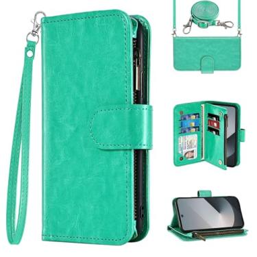 Imagem de Asuwish Capa de celular para Samsung Galaxy Z Fold 6 5G 2024 carteira com alça transversal ombro flip zíper suporte para cartão de crédito ZFold6 Z6 G Fold6 6Z mulheres meninas homens verde