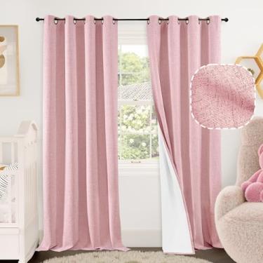Imagem de Lajode Cortinas blecaute de linho rosa bebê para quarto de meninas, 213 cm de comprimento, 2 painéis, isolamento térmico, escurecimento, redução de ruído, privacidade, ilhós, cortinas de janela para