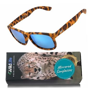 Imagem de Sleep ZM Cheetah Print Inspired Polarized Sunglasses with Sea Blue Mirrored Lens Help Save Cheetahs and the Planet