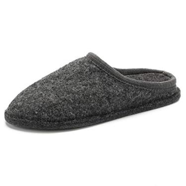 Imagem de LE KAPMOZ Pantufas masculinas de lã fervida para o inverno, respiráveis, quentes, sem suor, sem cadarços para mules, para uso interno/externo, para mulheres, Dark Gray Rubber Sole, 12-13 Women/11-12 Men
