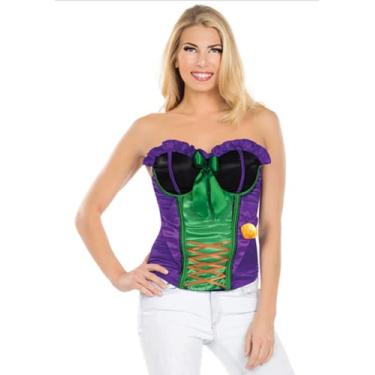 Imagem de Espartilho adulto Secret Wishes DC Comics Liga da Justiça estilo super-herói com logotipo do Coringa, roxo, grande