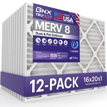 Imagem de BNX Filtro de ar MERV 8 16x20x1 pacote com 12 - FEITO NOS EUA - Filtros de forno de ar condicionado plissado eletrostático HVAC AC - Remove poeira, mofo, pólen, fiapos