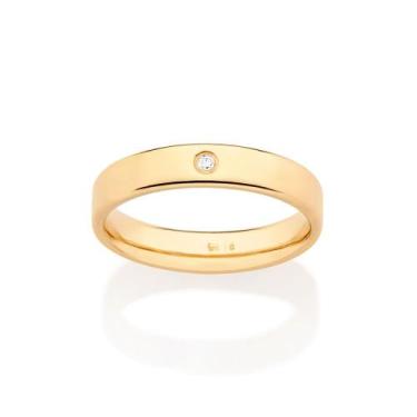 Imagem de Aliança Lisa Banhada a Ouro Zircônia Rommanel 513464, 18, Dourado