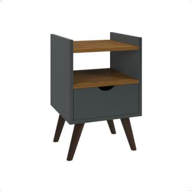 Imagem de Mesa de Cabeceira Alice Com Gaveta Nicho Decoração Quarto Cinza/Freijó