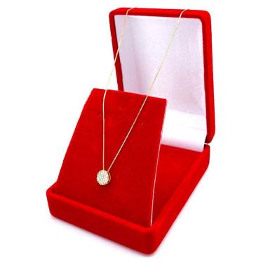 Imagem de Colar Feminina De Ouro 18k Gargantilha Veneziana 50cm Pingente Cravejado De Zircônia