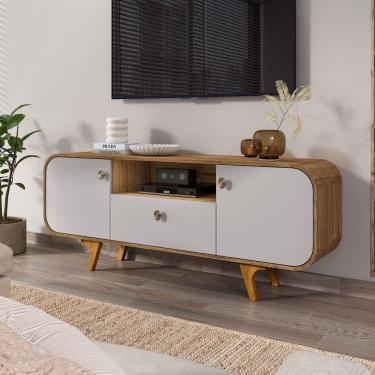 Imagem de Rack para TV Até 55 Polegadas Noronha 2 Portas 1 Gaveta Cinamomo/Off White - Móveis Bechara