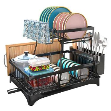 Imagem de Escorredor de louça preto duplo 2 andares com bandeja 10 pratos Wbcom