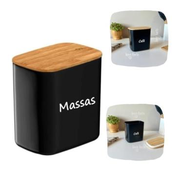 Imagem de Pote Hermético Tampa De Bambu Porta Mantimentos Potes Para Mantimentos 1,5L Preto (Massas)