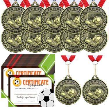 Imagem de Loetere 12 medalhas de prêmio de futebol para crianças com 12 peças de certificados de prêmio de conquista medalhas de participação em times de futebol certificados de futebol lembrancinhas de festa