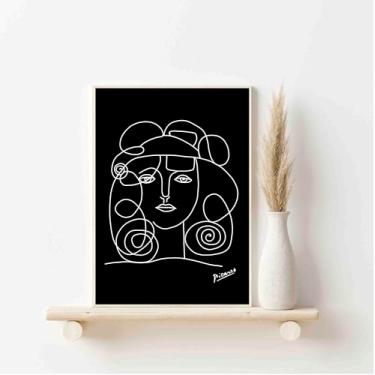 Imagem de Decoração de arte de parede Pablo Picasso Desenho de linhas desenhadas impressões pretas UNFRAMED 2 (tamanho 297 x 420 mm / 11,7 x 16,5 polegadas) (arte de parede de rosto feminino, pôster Picasso,