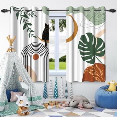 Imagem de Cortinas blecaute de simplicidade moderna para quarto e sala de estar, cortinas de arte abstrata de 163 cm de comprimento, conjuntos de tratamento de janela vintage de vila, cortinas para quarto de