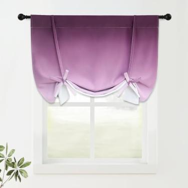 Imagem de COSVIYA Cortinas 100% blecaute ombré roxas ajustáveis para cozinha, isolamento térmico, escurecimento de quarto, sanefa de varão, balão, persiana romana para janela pequena, 122 cm C x 86 cm L, 1
