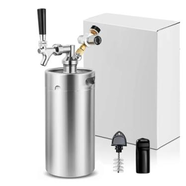 Imagem de Fabricação caseira de cerveja 3.6L(128OZ) Growler Tap System Mini Keg Beer Faucet Dispenser Pressurized Beer Keg With Co2 Regulator Keep Carbonation Acessórios para vinho(Silvery)