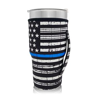 Imagem de Manga reutilizável para copo de café de neoprene com mangas isoladas para copo de copo ideia para copo de 30oz-32oz, Trenta Starbucks (apenas mangas de copo), Black American Flag