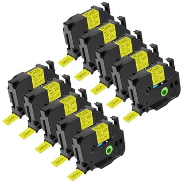 Imagem de NineLeaf Pacote com 10 fitas adesivas Brother P-Touch TZ 24 mm 0,94 laminadas pretas em amarelo TZe651 TZ-651 TZe-651 TZ651 2.5 cm para etiquetadora PT-D600 PT-D610BT PT-P710BT PT-P750W PT-P910BT