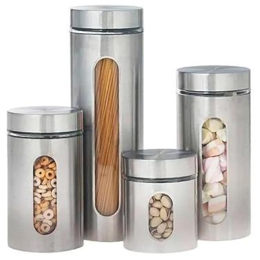 Imagem de Mimo Style, Jogo de 4 Potes com Visor Inox e Vidro Vítreo Versáteis e Resistentes