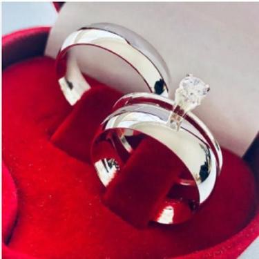 Imagem de  Par de Alianças de Compromisso em Prata 925 com Anel Solitário - vns,