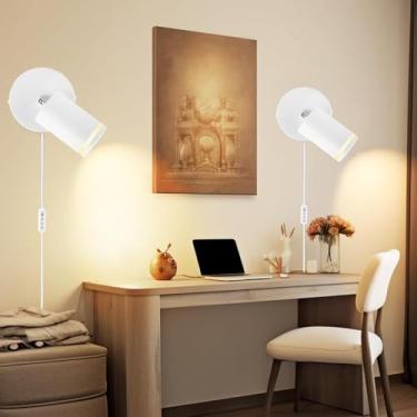 Imagem de LED interior alumínio aplique de quarto com interruptor inteligente 350 ° rotativo orientável candeeiro de parede com tomada regulável luz iluminação de parede para sala de estar corredor (branco, 2