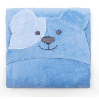 Imagem de Manta Infantil com Capuz Baby Ursinho Feliz Azul Buettner