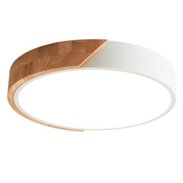 Imagem de Luminaria Plafon de Sobrepor Redondo 40cm Led Multicolor 25W Bivolt Com Detalhe em Madeira Luminária de Led Moderna Plafon para Sala Quarto Cozinha Escritório (Branco)