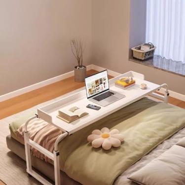 Imagem de Mesa de cama com rodinhas médicas, mesa de computador móvel com defletor de mesa, bandeja de alimentos, mesa médica com rodinhas e altura ajustável sobre a cama