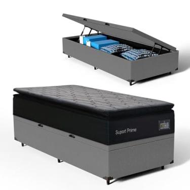 Imagem de Cama Box Baú com Colchão de Espuma D45 Pillow Top Suport Prime (Cinza, Solteiro)