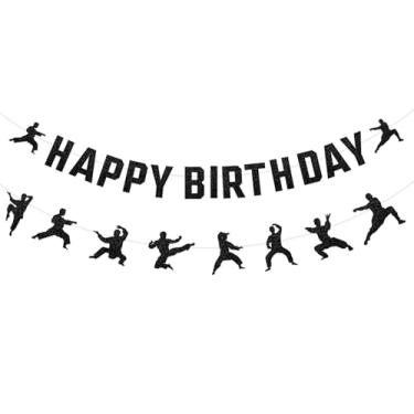 Imagem de Decoração de festa de aniversário de karatê faixa de feliz aniversário guirlanda tema kung fu Taekwondo decoração de festa para artes marciais decorações de aniversário luta livre esportes chá de bebê