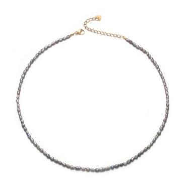 Imagem de Aleasha Colar de pérolas pequenas de arroz de água doce, 38 cm, colar de pérolas cultivadas a ouro para mulheres, gargantilha de pérolas, joias feitas à mão, 15inches, Aço inoxidável, Pérola