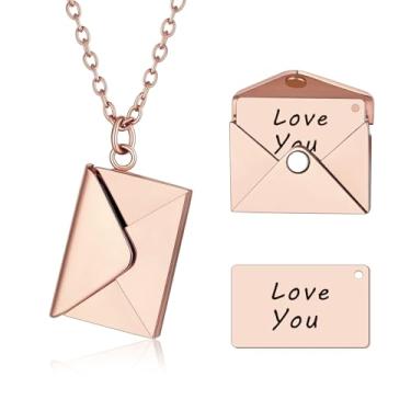Imagem de Viskmdi Colar envelope com mensagem para mulheres, colar de aço inoxidável, carta de amor, colar I Love You, pequeno medalhão festivais, joias de aniversário para mãe, esposa, namorada, Aço inoxidável