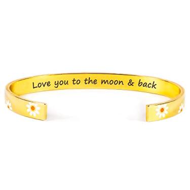 Imagem de História joias pulseiras inspiradoras para mulheres presentes para meninas adolescentes margarida girassol punho pulseira presentes para sua mãe, filha, amigos, irmãs, mantra gravado aniversário, joias de Natal, Metal não precioso, Sem pedras preciosas