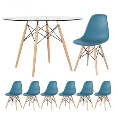 Imagem de Mesa Redonda Eames 120cm + 6 Cadeiras Turquesa