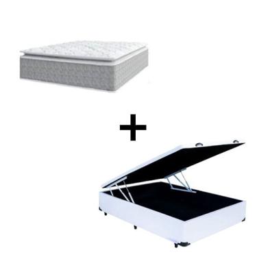Imagem de Cama Box Baú Viúva 128 Tecido Sintético Branco Com Colchão Nazar Molas Ensacadas com Pillow Top - Bello Box - Conforto (Espuma da Nasa) Viscoeslástico