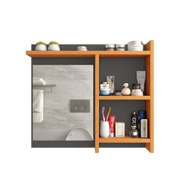 Imagem de Espelheira de Banheiro Organizador Armarinho com Prateleiras Nicho(CINZA/NATURE)