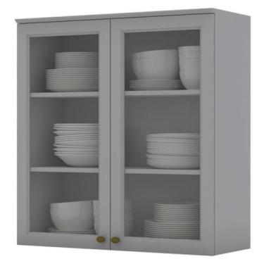 Imagem de Armario Aereo 2 Portas Vidro MDF 80 cm Americana C366 Cinza Henn, Cinz