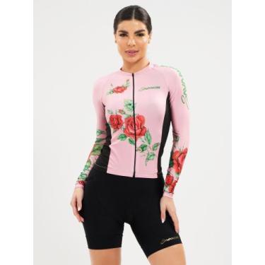 Imagem de Camisa Para Ciclismo Manga Longa Feminina Flowers Rosa Savancini (3309