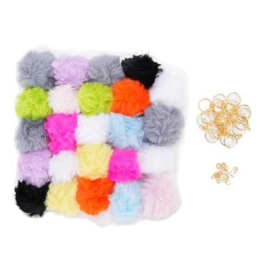 Imagem de 24 Conjuntos Coloridos Pom Pom Balls Chaveiro, Chaveiro de Metal Coelho Faux Pur Pom Pom Pom Com 8 Cm de Bolas de Pelúcia para Bolsa de Bolsa de Mochila