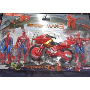Imagem de Brinquedo Infantil Bonecos Os Vingadores Com 3 homem aranha e uma moto Super-Heróis sperdman 3.