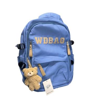Imagem de Mochila Escolar Feminina WDBAG Azul com Chaveiro de Urso