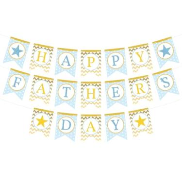 Imagem de Banner pré-amarrado Feliz Dia dos Pais, guirlanda suspensa feliz dia dos pais, decoração de festa para pai, cartolina com letras brilhantes (azul claro)