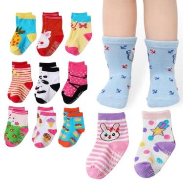 Imagem de Kit 12 Pares Meias Infantil  Antiderrapante Feminina e Masculina - bel