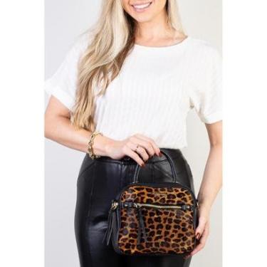 Imagem de Bolsa baú pequena de couro estampado transversal Catarina-Feminino