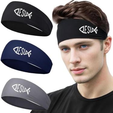 Imagem de Bandanas esportivas para homens, 3 peças, faixas de cabelo masculinas, faixas de cabeça refrescantes para treino, corrida, faixa de cabelo cristã