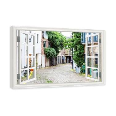 Imagem de Janela de arte de parede com impressão em tela. Visualização de janela falsa. Impressão de imagem natural em tela. Arte de parede para sala de estar. (City Street Scenery 24). Moldura interna 70 x 105