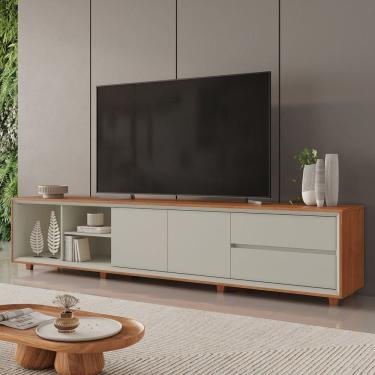 Imagem de Rack para Tv até 75 Polegadas Pés Madeira Maciça com Regulagem 250cm Prime Naturalle/Off White