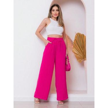 Imagem de A-Lows A&L Calça Feminina Wide Leg Flare Social Cintura Elástico Alfai